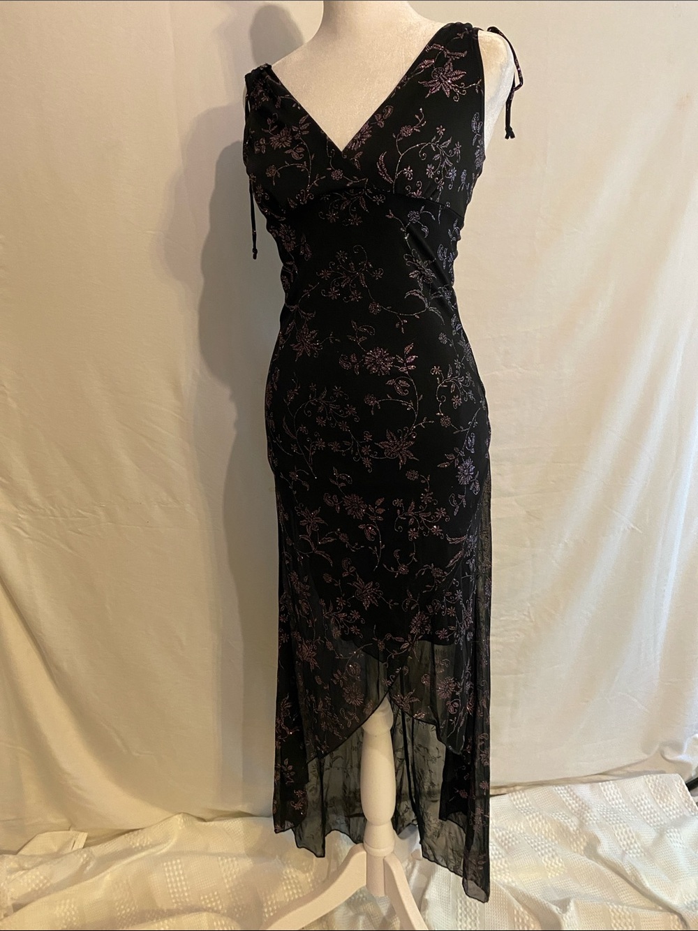 Vintage 90s y2k Dress black Purple  Whimsigoth Goth Fairy Glitter small XS